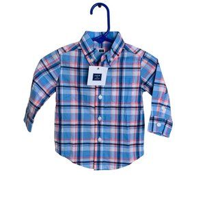 Janie and Jack NWT Blue Plaid Cotton Button Down Shirt Infant Size 3-6 months